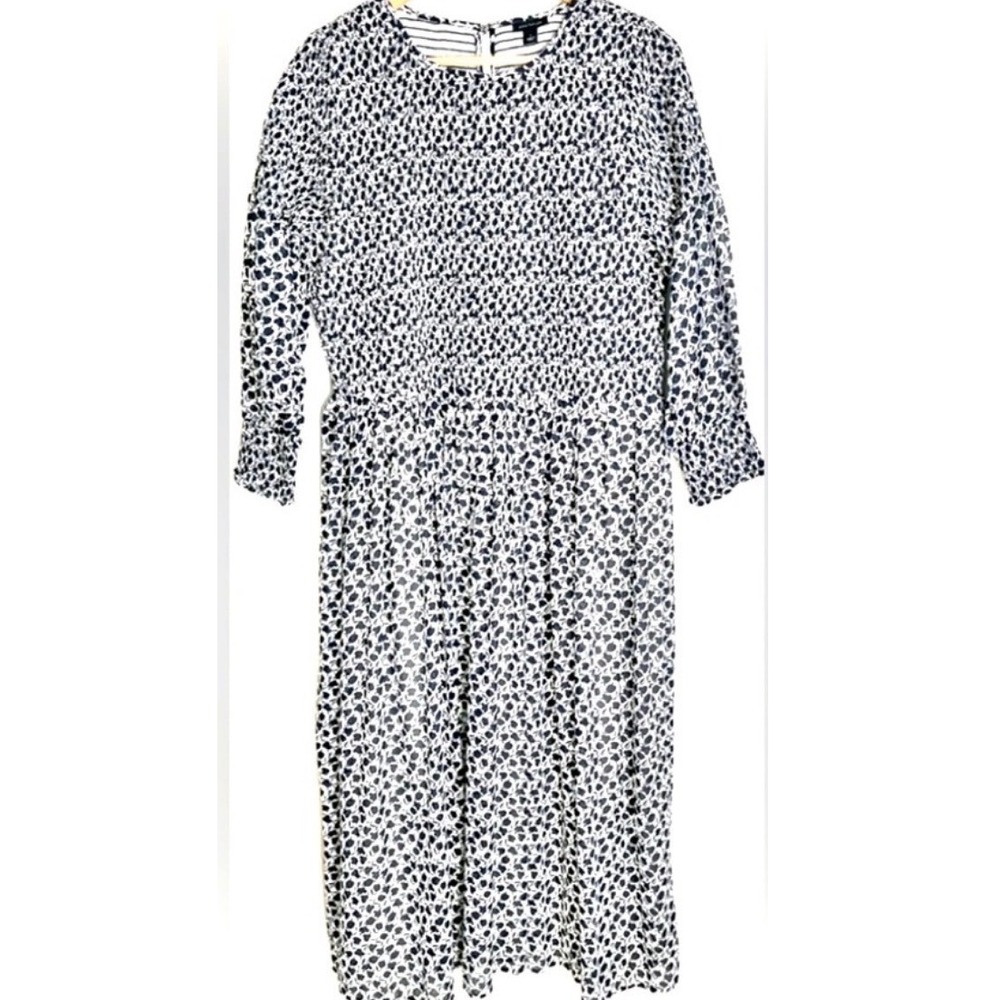 Ann Taylor Ribbed Semi-Sheer Blue and White Floral Lined Dress Size 14 - Picture 2 of 11